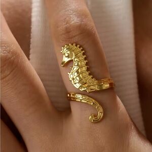 18k Gold Plated Seahorse Adjustable Ring